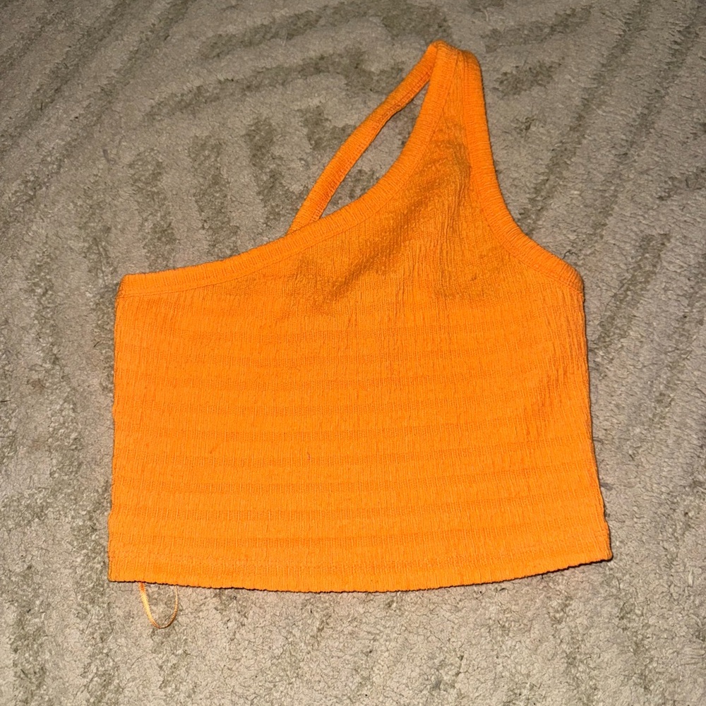 American Eagle Outfitters Orange One-Shoulder Crop Top